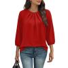 image:imageWIHOLL 34 Length Sleeve Womens Tops Pleated Front Crew Neck Blouses Dressy Casual Business Casual Spring Summer Shirts S3XL03  Red