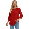 image:imageWIHOLL 34 Length Sleeve Womens Tops Pleated Front Crew Neck Blouses Dressy Casual Business Casual Spring Summer Shirts S3XL03  Red