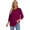 image:imageWIHOLL 34 Length Sleeve Womens Tops Pleated Front Crew Neck Blouses Dressy Casual Business Casual Spring Summer Shirts S3XL04  Purple Red
