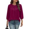 image:imageWIHOLL 34 Length Sleeve Womens Tops Pleated Front Crew Neck Blouses Dressy Casual Business Casual Spring Summer Shirts S3XL04  Purple Red