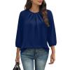 image:imageWIHOLL 34 Length Sleeve Womens Tops Pleated Front Crew Neck Blouses Dressy Casual Business Casual Spring Summer Shirts S3XL05  Navy Blue