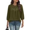 image:imageWIHOLL 34 Length Sleeve Womens Tops Pleated Front Crew Neck Blouses Dressy Casual Business Casual Spring Summer Shirts S3XL07  Army Green