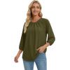 image:imageWIHOLL 34 Length Sleeve Womens Tops Pleated Front Crew Neck Blouses Dressy Casual Business Casual Spring Summer Shirts S3XL07  Army Green