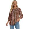 image:imageWIHOLL 34 Length Sleeve Womens Tops Pleated Front Crew Neck Blouses Dressy Casual Business Casual Spring Summer Shirts S3XL09  Brown Tribal