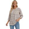 image:imageWIHOLL 34 Length Sleeve Womens Tops Pleated Front Crew Neck Blouses Dressy Casual Business Casual Spring Summer Shirts S3XL11  Beige Plaid