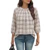 image:imageWIHOLL 34 Length Sleeve Womens Tops Pleated Front Crew Neck Blouses Dressy Casual Business Casual Spring Summer Shirts S3XL11  Beige Plaid