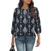 image:imageWIHOLL 34 Length Sleeve Womens Tops Pleated Front Crew Neck Blouses Dressy Casual Business Casual Spring Summer Shirts S3XL14  Navy Vintage Floral