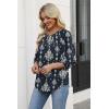 image:imageWIHOLL 34 Length Sleeve Womens Tops Pleated Front Crew Neck Blouses Dressy Casual Business Casual Spring Summer Shirts S3XL14  Navy Vintage Floral