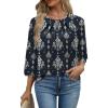 image:imageWIHOLL 34 Length Sleeve Womens Tops Pleated Front Crew Neck Blouses Dressy Casual Business Casual Spring Summer Shirts S3XL14  Navy Vintage Floral