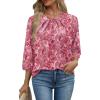 image:imageWIHOLL 34 Length Sleeve Womens Tops Pleated Front Crew Neck Blouses Dressy Casual Business Casual Spring Summer Shirts S3XL15  Pink Paisley