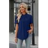 image:imageWIHOLL Womens Tops Short Puff Sleeve Shirts Mock Neck Pleated Spring Blouses Dressy Casual Business Casual Summer Outfits01  Navy Blue