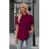 image:imageWIHOLL Womens Tops Short Puff Sleeve Shirts Mock Neck Pleated Spring Blouses Dressy Casual Business Casual Summer Outfits01  Purple Red