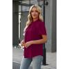 image:imageWIHOLL Womens Tops Short Puff Sleeve Shirts Mock Neck Pleated Spring Blouses Dressy Casual Business Casual Summer Outfits01  Purple Red