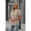 image:imageWIHOLL Womens Tops Short Puff Sleeve Shirts Mock Neck Pleated Spring Blouses Dressy Casual Business Casual Summer Outfits02  Khaki Plaid