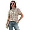 image:imageWIHOLL Womens Tops Short Puff Sleeve Shirts Mock Neck Pleated Spring Blouses Dressy Casual Business Casual Summer Outfits02  Khaki Plaid