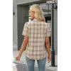 image:imageWIHOLL Womens Tops Short Puff Sleeve Shirts Mock Neck Pleated Spring Blouses Dressy Casual Business Casual Summer Outfits02  Khaki Plaid
