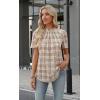 image:imageWIHOLL Womens Tops Short Puff Sleeve Shirts Mock Neck Pleated Spring Blouses Dressy Casual Business Casual Summer Outfits02  Khaki Plaid