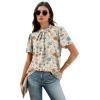 image:imageWIHOLL Womens Tops Short Puff Sleeve Shirts Mock Neck Pleated Spring Blouses Dressy Casual Business Casual Summer Outfits02  Retro Cream Floral