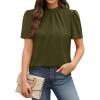 image:imageWIHOLL Womens Tops Short Puff Sleeve Shirts Mock Neck Pleated Spring Blouses Dressy Casual Business Casual Summer Outfits01  Army Green