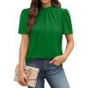 image:imageWIHOLL Womens Tops Short Puff Sleeve Shirts Mock Neck Pleated Spring Blouses Dressy Casual Business Casual Summer Outfits01  Green