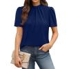 image:imageWIHOLL Womens Tops Short Puff Sleeve Shirts Mock Neck Pleated Spring Blouses Dressy Casual Business Casual Summer Outfits01  Navy Blue