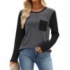 image:imageWIHOLL Long Sleeve Shirts for Women Waffle Knit Trendy Spring Fashion 2026 Dressy Casual Blouses Teacher OutfitsColor Block Grey