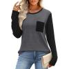 image:imageWIHOLL Long Sleeve Shirts for Women Waffle Knit Trendy Spring Fashion 2026 Dressy Casual Blouses Teacher OutfitsColor Block Grey