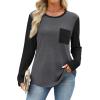 image:imageWIHOLL Long Sleeve Shirts for Women Waffle Knit Trendy Spring Fashion 2026 Dressy Casual Blouses Teacher OutfitsColor Block Grey