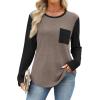 image:imageWIHOLL Long Sleeve Shirts for Women Waffle Knit Trendy Spring Fashion 2026 Dressy Casual Blouses Teacher OutfitsColor Block Khaki