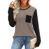 image:imageWIHOLL Long Sleeve Shirts for Women Waffle Knit Trendy Spring Fashion 2026 Dressy Casual Blouses Teacher OutfitsColor Block Khaki