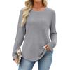 image:imageWIHOLL Long Sleeve Shirts for Women Waffle Knit Trendy Spring Fashion 2026 Dressy Casual Blouses Teacher OutfitsGrey