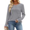 image:imageWIHOLL Long Sleeve Shirts for Women Waffle Knit Trendy Spring Fashion 2026 Dressy Casual Blouses Teacher OutfitsGrey