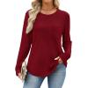 image:imageWIHOLL Long Sleeve Shirts for Women Waffle Knit Trendy Spring Fashion 2026 Dressy Casual Blouses Teacher OutfitsRed
