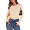 image:imageWIHOLL Long Sleeve Thermal Shirt for Women Light Fleece Tops Spring 2026 Crew Neck Casual Basic TShirtsCbeige