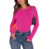image:imageWIHOLL Long Sleeve Thermal Shirt for Women Light Fleece Tops Spring 2026 Crew Neck Casual Basic TShirtsDhot Pink