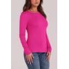 image:imageWIHOLL Long Sleeve Thermal Shirt for Women Light Fleece Tops Spring 2026 Crew Neck Casual Basic TShirtsDhot Pink