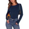 image:imageWIHOLL Long Sleeve Thermal Shirt for Women Light Fleece Tops Spring 2026 Crew Neck Casual Basic TShirtsDnavy Blue