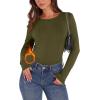 image:imageWIHOLL Long Sleeve Thermal Shirt for Women Light Fleece Tops Spring 2026 Crew Neck Casual Basic TShirtsEarmy Green