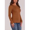image:imageWIHOLL Long Sleeve Thermal Shirt for Women Light Fleece Tops Spring 2026 Crew Neck Casual Basic TShirtsFbrown