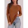 image:imageWIHOLL Long Sleeve Thermal Shirt for Women Light Fleece Tops Spring 2026 Crew Neck Casual Basic TShirtsFbrown
