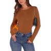 image:imageWIHOLL Long Sleeve Thermal Shirt for Women Light Fleece Tops Spring 2026 Crew Neck Casual Basic TShirtsFbrown