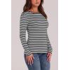 image:imageWIHOLL Long Sleeve Thermal Shirt for Women Light Fleece Tops Spring 2026 Crew Neck Casual Basic TShirtsStripe Black