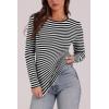 image:imageWIHOLL Long Sleeve Thermal Shirt for Women Light Fleece Tops Spring 2026 Crew Neck Casual Basic TShirtsStripe Black