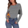 image:imageWIHOLL Long Sleeve Thermal Shirt for Women Light Fleece Tops Spring 2026 Crew Neck Casual Basic TShirtsStripe Black