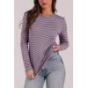 image:imageWIHOLL Long Sleeve Thermal Shirt for Women Light Fleece Tops Spring 2026 Crew Neck Casual Basic TShirtsStripe Blue