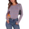 image:imageWIHOLL Long Sleeve Thermal Shirt for Women Light Fleece Tops Spring 2026 Crew Neck Casual Basic TShirtsStripe Blue