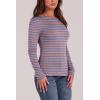 image:imageWIHOLL Long Sleeve Thermal Shirt for Women Light Fleece Tops Spring 2026 Crew Neck Casual Basic TShirtsStripe Blue