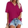 image:imageWIHOLL Oversized Tshirts for Women 2026 Summer Tops Short Sleeve V Neck Shirts Basic TeeHot Pink