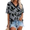 image:imageWIHOLL Oversized Tshirts for Women 2026 Summer Tops Short Sleeve V Neck Shirts Basic TeeLeaves