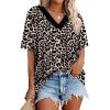 image:imageWIHOLL Oversized Tshirts for Women 2026 Summer Tops Short Sleeve V Neck Shirts Basic TeeLeopard